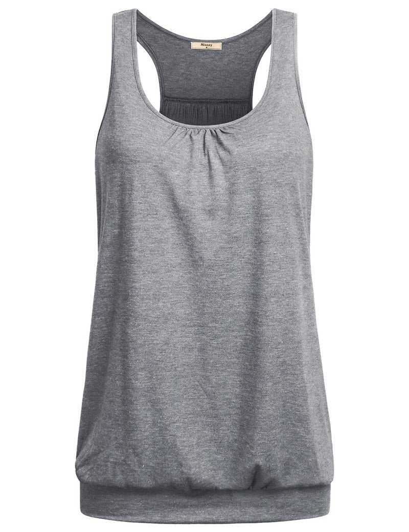 Miusey Yoga Tank Tops for Women Juniors Round Neck Sleeveless Racerback Summer Ribbed Front Pleat Loose Fit Workout Clothes M Gray - Image 1